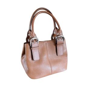 Tignanello Brown Pebble Leather Handbag with silver tone hardware Like New